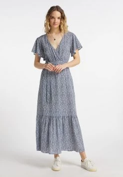 DREIMASTER - Vestido Largo - Graublau Wollweiss, Mujer