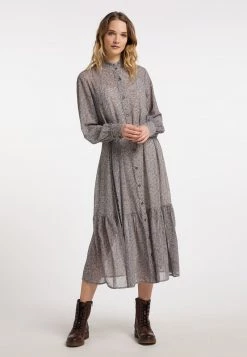 DreiMaster Mujer MIT ALLOVER-PRINT - Vestido Camisero - Beige Blau