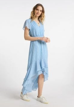 DreiMaster Mujer MIT RÜSCHEN - Vestido Camisero - Hellblau Wollweiss