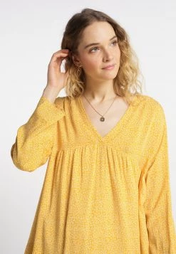 DreiMaster Mujer Vestido Informal - Senfgelb Wollweiss -Tienda DreiMaster barata 653072a0e705498db603bcb391d448b3