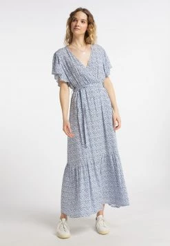DreiMaster Mujer Vestido Largo - Hellblau Wollweiss