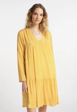 DreiMaster Mujer Vestido Informal - Senfgelb Wollweiss