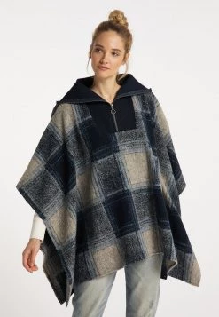 DREIMASTER BATUTTA - Poncho - Karo Blau, Mujer