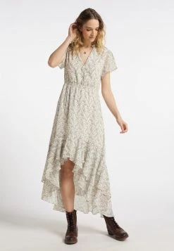 DreiMaster MIT RÜSCHEN - Vestido Camisero - Wollweiss Schwarz, Mujer