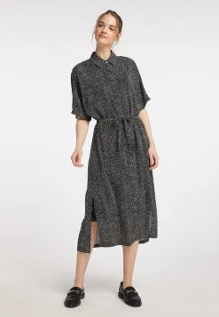 DreiMaster Mujer Vestido Camisero - Schwarz/wollweiss