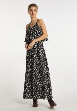 DreiMaster Vestido Largo - Schwarz Rosa, Mujer