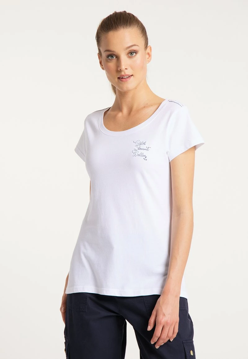 Mujer DREIMASTER T-SHIRT MIT STICKEREI - Camiseta Estampada - White 1 Mujer DREIMASTER T-SHIRT MIT STICKEREI - Camiseta Estampada - White